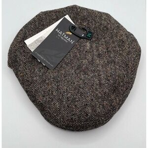 Hatman of Ireland Dubliner 100% Donegal Tweed Flat Cap Brown Speckled M‎ NWT